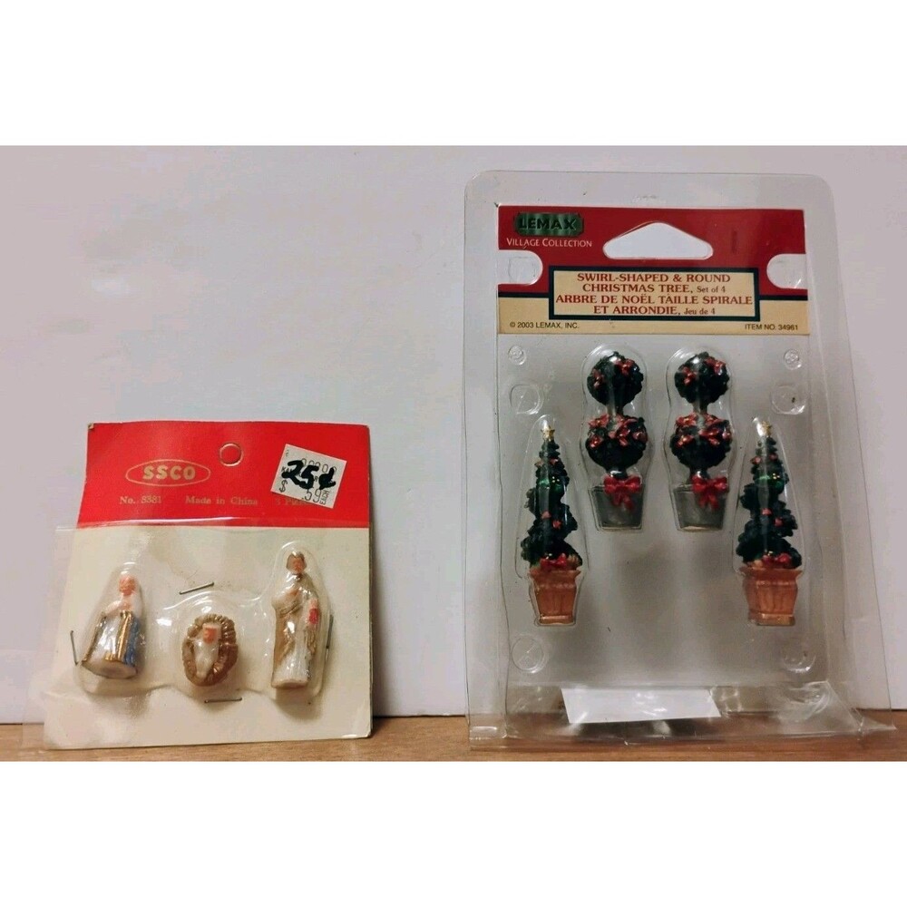 Lemax Village Christmas Trees Set 34561 & Vintage SSCO Miniature Nativity Lot